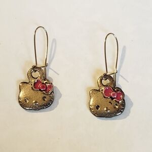 Vintage Silver Tone Sanrio Hello Kitty Earrings with Pink Bow